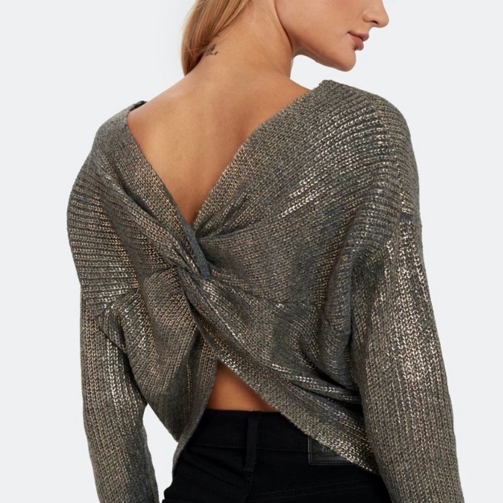 NWT 4SI3NNA Joey Twist Sweater Metallic Gold